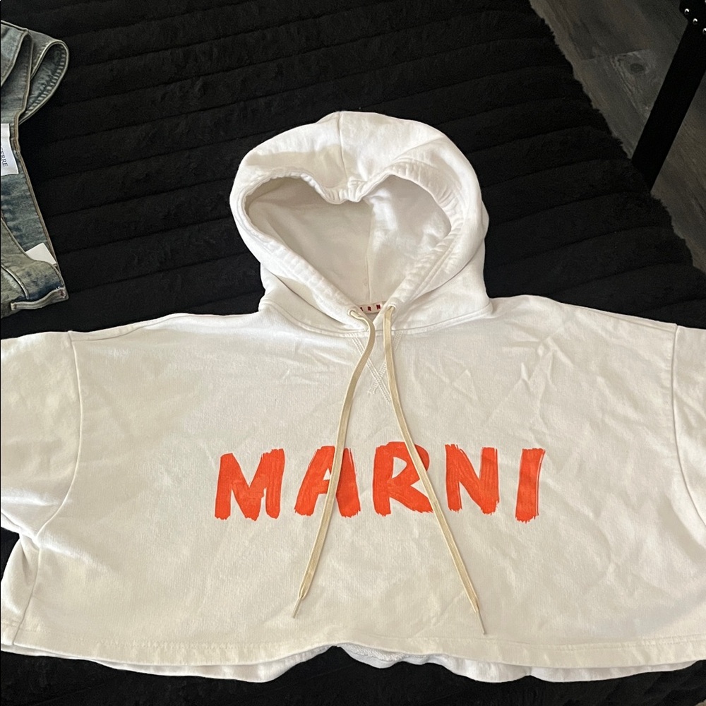 Marni White Hoodie with Vibrant Orange Logo oversized cropped hoodie
